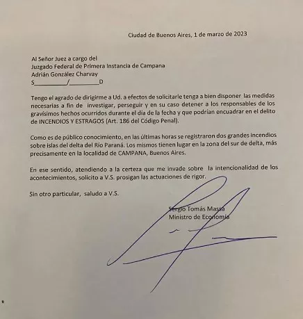 Carta Sergio Massa