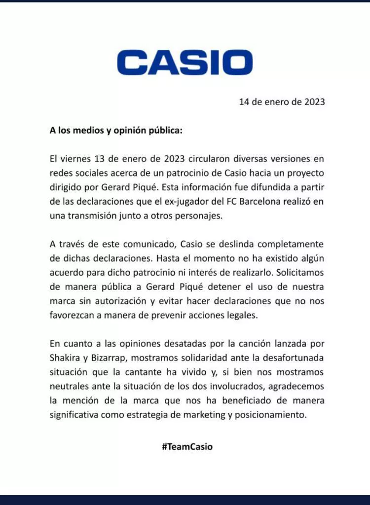 Comunicado casio
